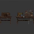 Vintage Wooden Workbenches With Tools And Household Items For Daily Use