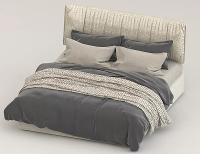 Bed Queen Bed Hotel Room Bedroom Bed Leather Bed Single Bed 3d model