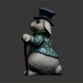 Ornate Decorative Rabbit Figurine Wearing Blue Top Hat Green Coat With Floral Patterns And Cane