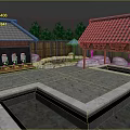 Traditional Courtyard Featuring Tile Roof Wooden Structure Stone Paved Ground Small Pond And Green Trees