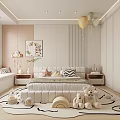 Cozy Pastel Kids Room Interior With Bed Teddy Bears Rug And Balloons