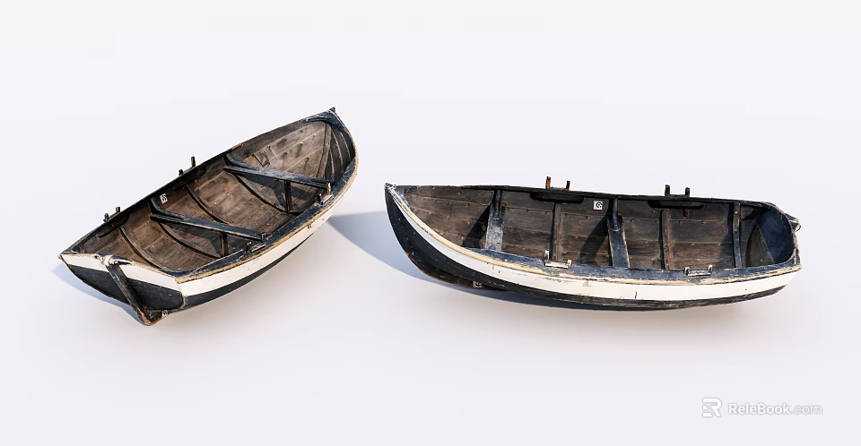 Two Vintage Wooden Boats With Dark Exterior And Classic Wooden Plank Interior 3d model 