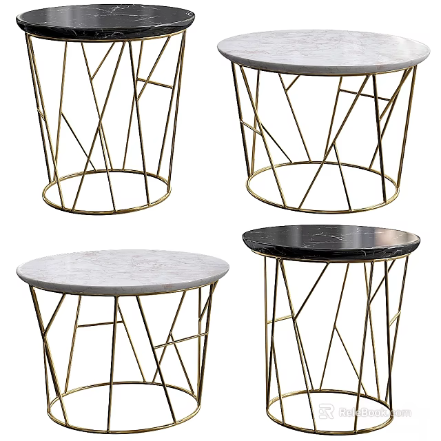 Modern Dining Tables With Gold Geometric Frame And White Black Marble Tabletop 3d model 