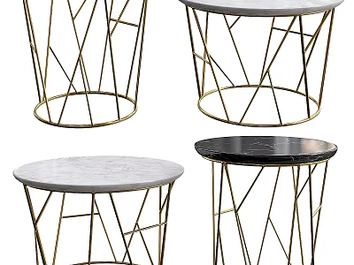 Modern Dining Tables With Gold Geometric Frame And White Black Marble Tabletop 3d model