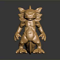 Golden Mythical Creature Statue with Shiny Surface and Standing Pose on Dark Background
