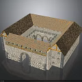 Traditional Square Courtyard Building Featuring Red Tiled Roof Stone Walls And Arched Doorway