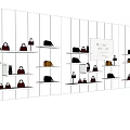 White Display Shelves With Various Colored Bags Neatly Arranged In Retail Showcase