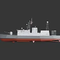 Modern Gray Warship with Red Bottom Radar Antennas on Dark Background 3d model