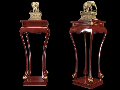 Mahogany Side Tables With Curved Legs And Golden Elephant Decorations 3d model