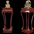 Mahogany Side Tables With Curved Legs And Golden Elephant Decorations