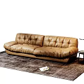 Cozy Brown Leather Two Seater Sofa In Living Room With Soft Rug And Side Table
