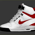 White High Top Sneakers with Red Accents Black Strap Laces and Black Sole Design