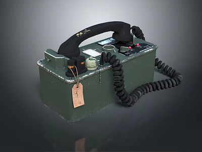 Vintage Green Portable Telephone With Black Handset Coiled Cord And Hanging Tag 3d model