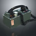 Vintage Green Portable Telephone With Black Handset Coiled Cord And Hanging Tag