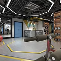 Modern Gym Interior Featuring Fitness Equipment Red Exercise Balls And Yellow Floor Lines Design