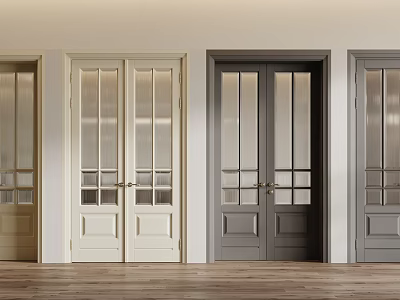 Stylish Double Doors With Glass Panels In Beige White And Gray Tones For Interior Decoration 3d model