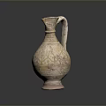 Ancient Style Hand Carved Ceramic Vase With Intricate Patterns And Curved Handle