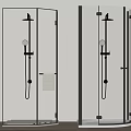 Modern Glass Shower Enclosure With Black Frame Shower Head And White Towel