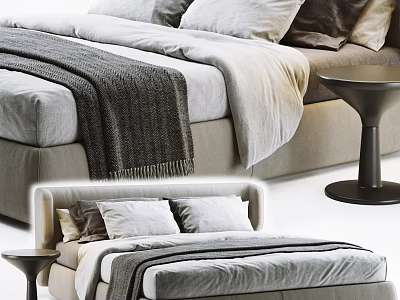 Modern Double Bed Interior Design With Soft Pillows Cozy Blanket And Nightstand 3d model