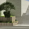 Modern Garden Ornament Design With Steps Stone Wall And Green Plants