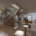 Clothing Store Interior Design With Staircase Display Racks And Seating Furniture