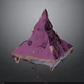 Low Poly 3D Structure With Pink Spiked Top Blue Layered Base And Black Lines