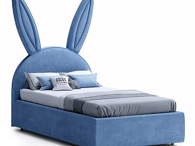 Cute Blue Children's Bed With Rabbit Ears Headboard Design For Kids 3d model