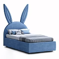 Cute Blue Children's Bed With Rabbit Ears Headboard Design For Kids