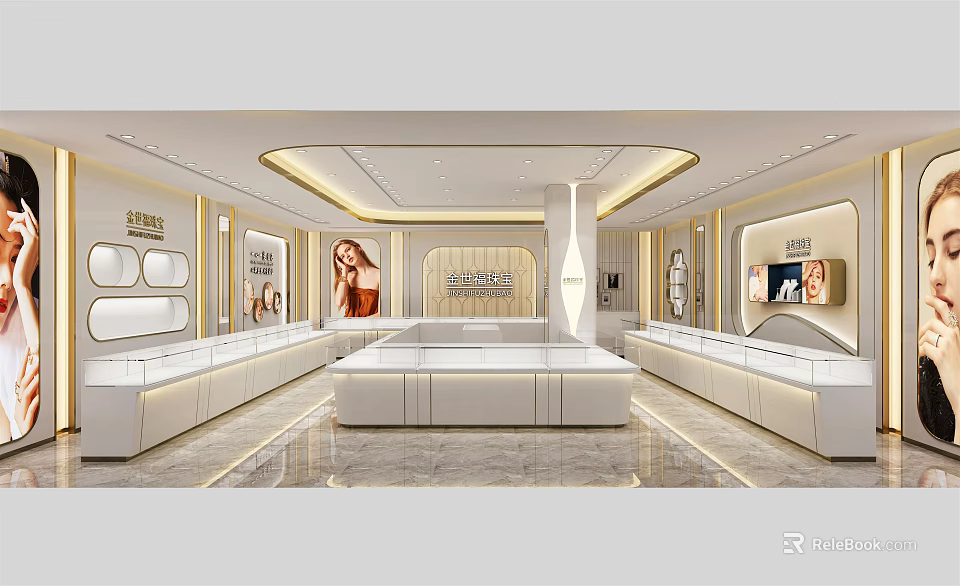 Luxury Jewelry Store Interior Design With Modern Display Cases And Elegant Lighting 3d model 