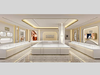 Luxury Jewelry Store Interior Design With Modern Display Cases And Elegant Lighting 3d model