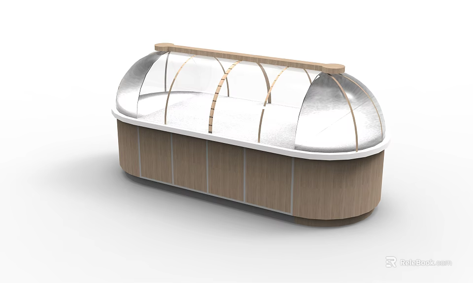 Retail Display Showcase With Transparent Curved Cover And Wooden Base Design 3d model 