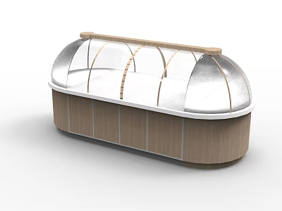 Retail Display Showcase With Transparent Curved Cover And Wooden Base Design 3d model