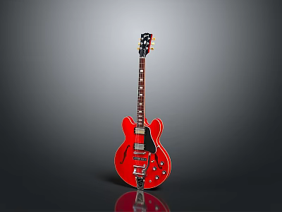 Red Electric Guitar With Glossy Body Neck And Strings On Gray Background 3d model