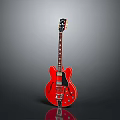 Red Electric Guitar With Glossy Body Neck And Strings On Gray Background
