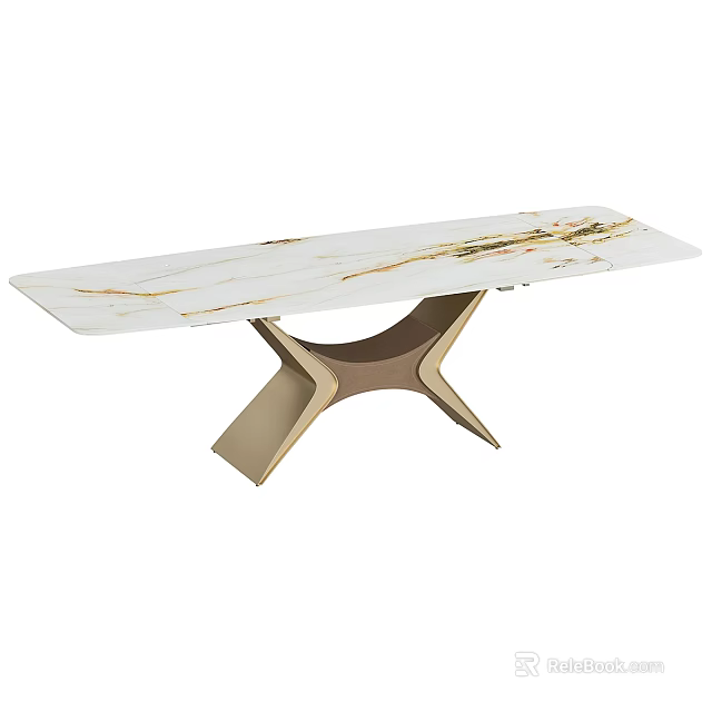 Modern Dining Table Set With White Marble Top And X Shaped Gold Legs Design 3d model 