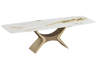 Modern Dining Table Set With White Marble Top And X Shaped Gold Legs Design 3d model