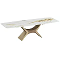 Modern Dining Table Set With White Marble Top And X Shaped Gold Legs Design