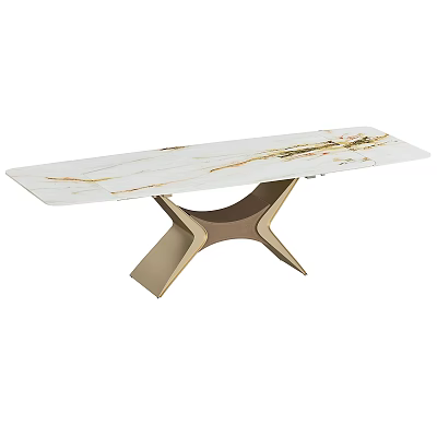 Modern Dining Table Set With White Marble Top And X Shaped Gold Legs Design 3d model