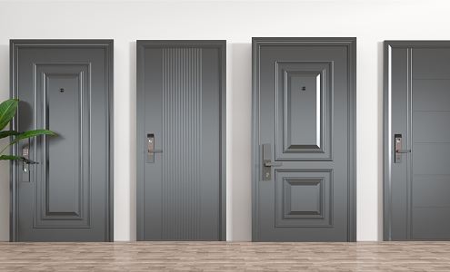 Modern security door single door swing door entry door 3d model