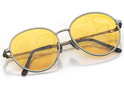 Round Frame Sunglasses With Yellow Tinted Lenses And Metal Temple Design 3d model