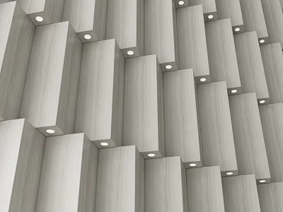 Modern Light Colored Wooden Slat Accent Wall With Embedded Small Lights And Layered Design 3d model