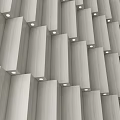 Modern Light Colored Wooden Slat Accent Wall With Embedded Small Lights And Layered Design