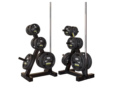 Barbell Sets With Weight Plates On Black Metal Racks For Home Gym 3d model