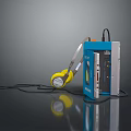 Vintage Computer Audio Player In Blue Silver With Yellow Headphones And Cable