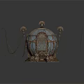 Decorative Metal Birdcage With Glass Panels Ornate Design And Chain Handles For Home Decor