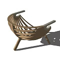 Wooden Lounge Chair Featuring Round Curved Wooden Slats Structure and Light Armrests