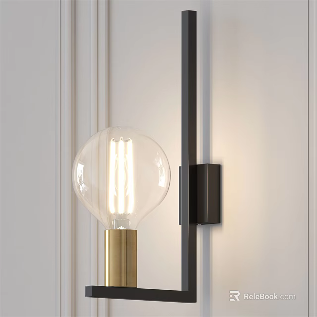 Minimalist Wall Lamp With Transparent Glass Globe And Black Metal Base On White Wall 3d model 