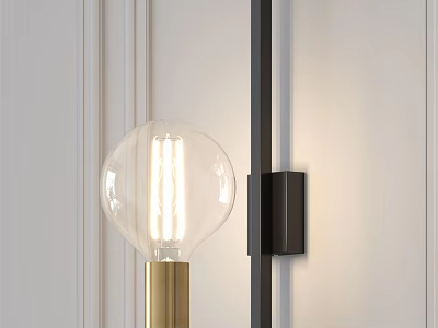 Minimalist Wall Lamp With Transparent Glass Globe And Black Metal Base On White Wall 3d model
