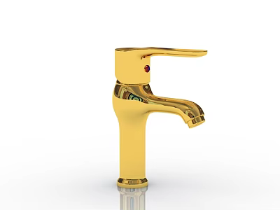 Golden Modern Faucet Design with Sleek Handle and Red Accent for Bathroom Kitchen Countertop 3d model