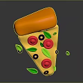 Fresh Pizza Slice With Orange Crust Red Tomato Slices Green Basil And Black Olives